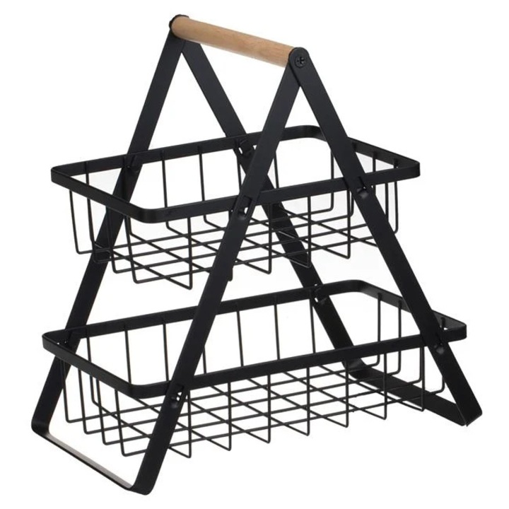 Raft metalic organizator, 2 niveluri, 22x14x23.5 cm, negru