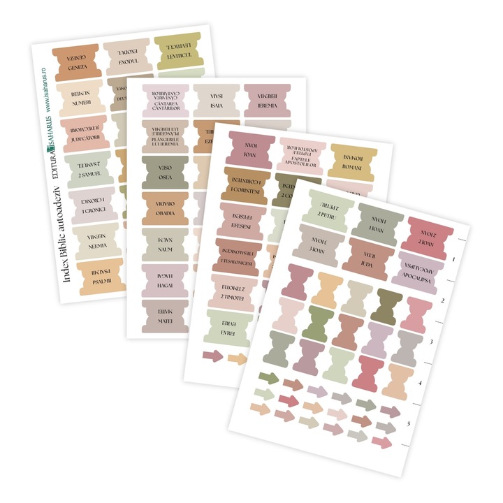 Index autoadeziv pentru Biblia, Editura Isaharus, set 4 coli, multicolor, 16, 5x24cm