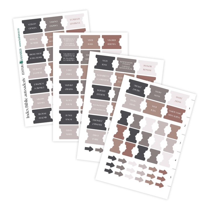 Set index autoadeziv pentru Biblie, Editura Isaharus, 4 coli, culori neutre, 16, 5x24cm
