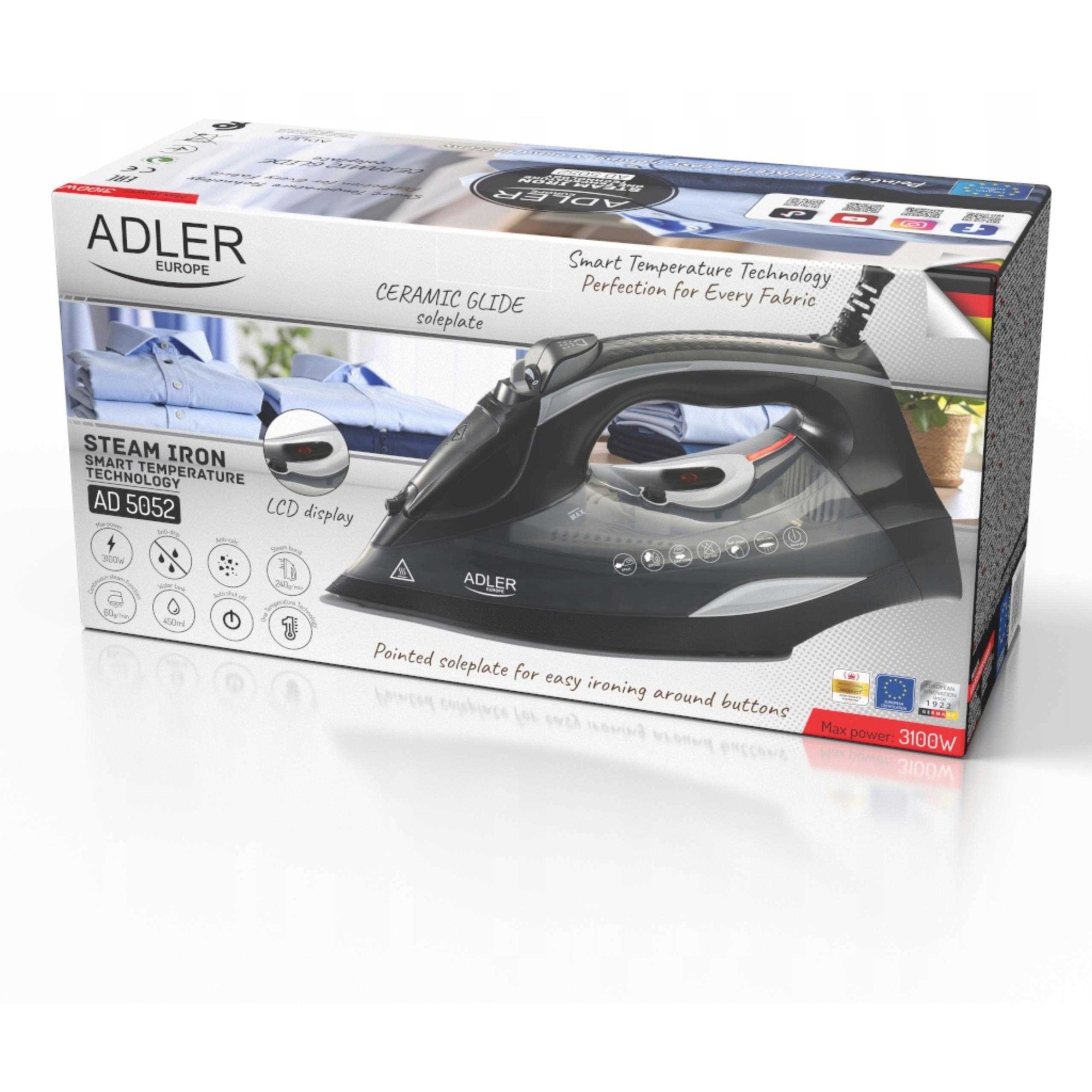 Set Fier De Calcat Adler AD5052, Talpa Ceramica, Putere 3100W, 24.6x12.6x11.5cm