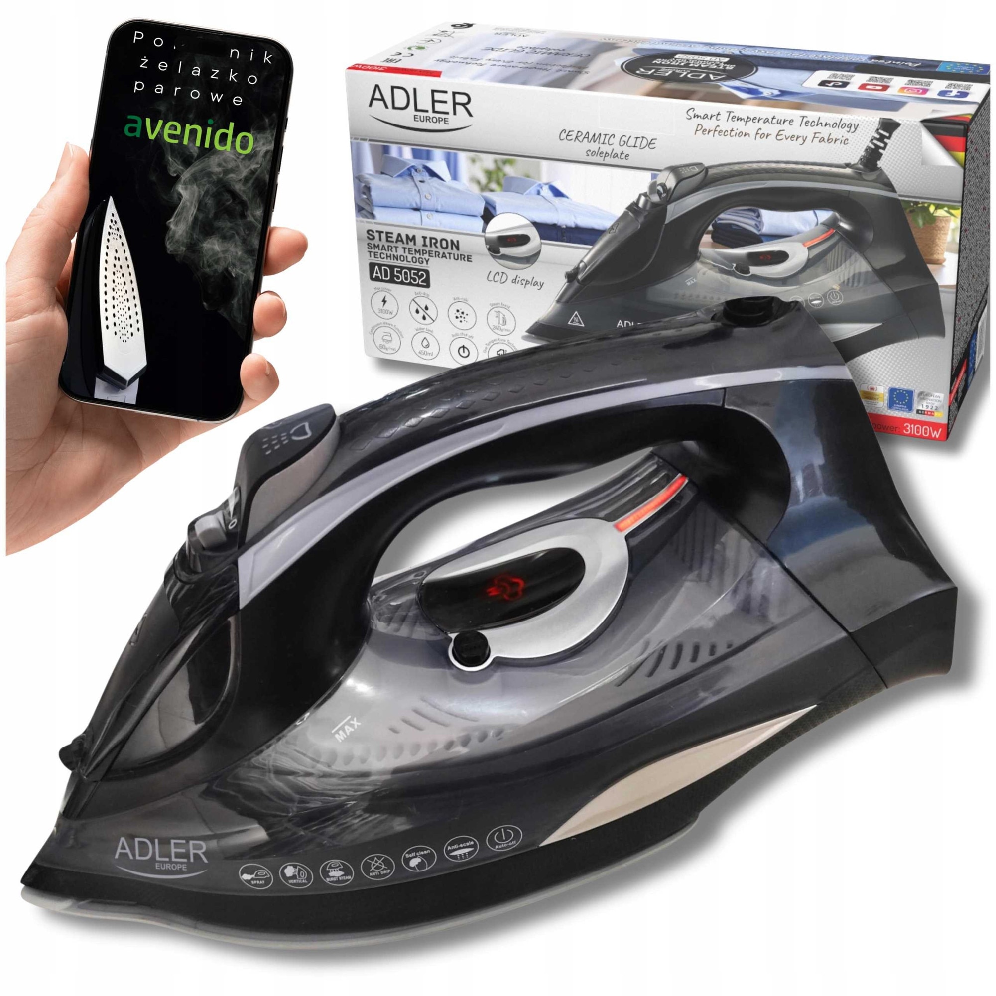 Set Fier De Calcat Adler AD5052, Talpa Ceramica, Putere 3100W, 24.6x12.6x11.5cm