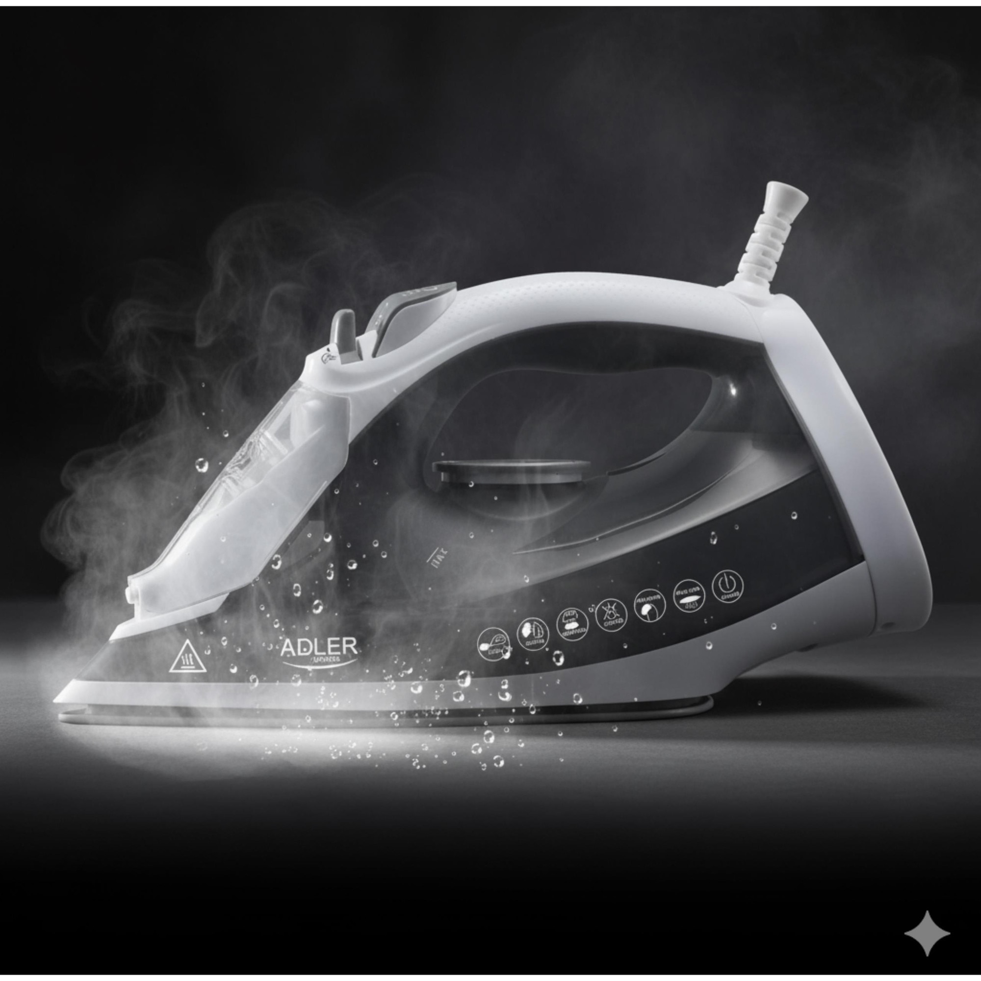 Fier de călcat cu aburi Adler AD5051, 2600W, talpă ceramică, rezervor mare 600 ml, alb, 23.2x11.8 cm