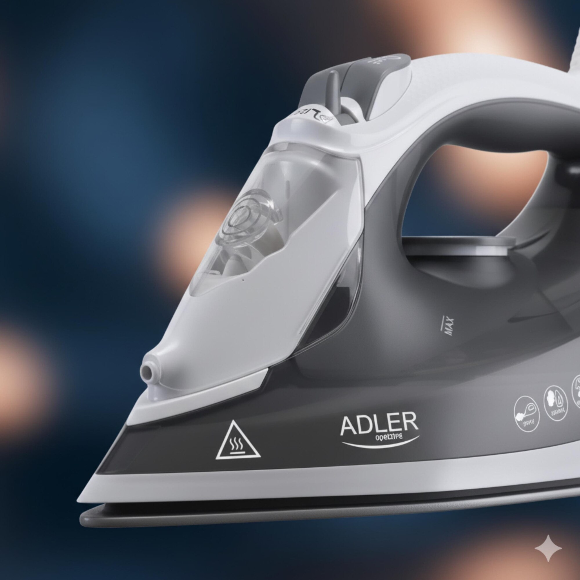 Fier de călcat cu aburi Adler AD5051, 2600W, talpă ceramică, rezervor mare 600 ml, alb, 23.2x11.8 cm