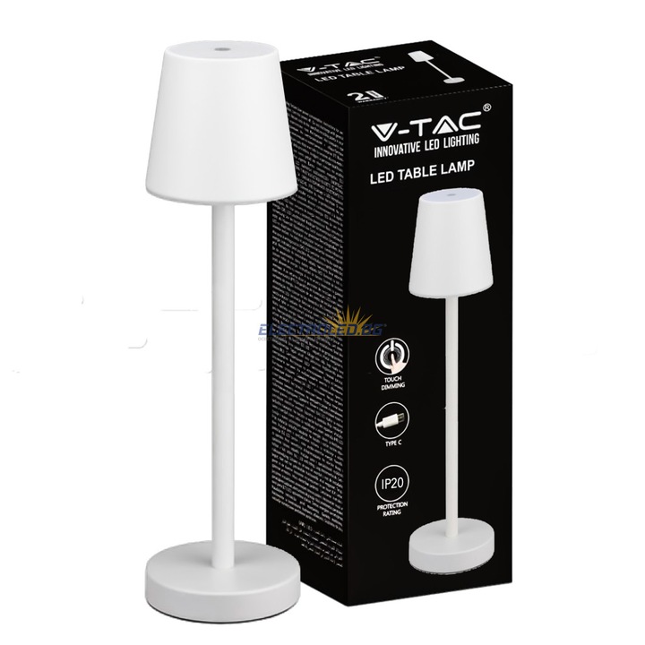 Lampa de masă LED V-TAC 3W reîncărcabilă albă 3000K 390mm