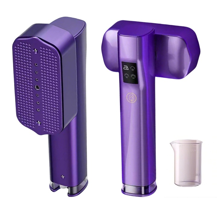 Aparat de calcat cu aburi 2 in 1 IDAMAKON 1200W, rezervor 100ml, violet, 20x8x8cm