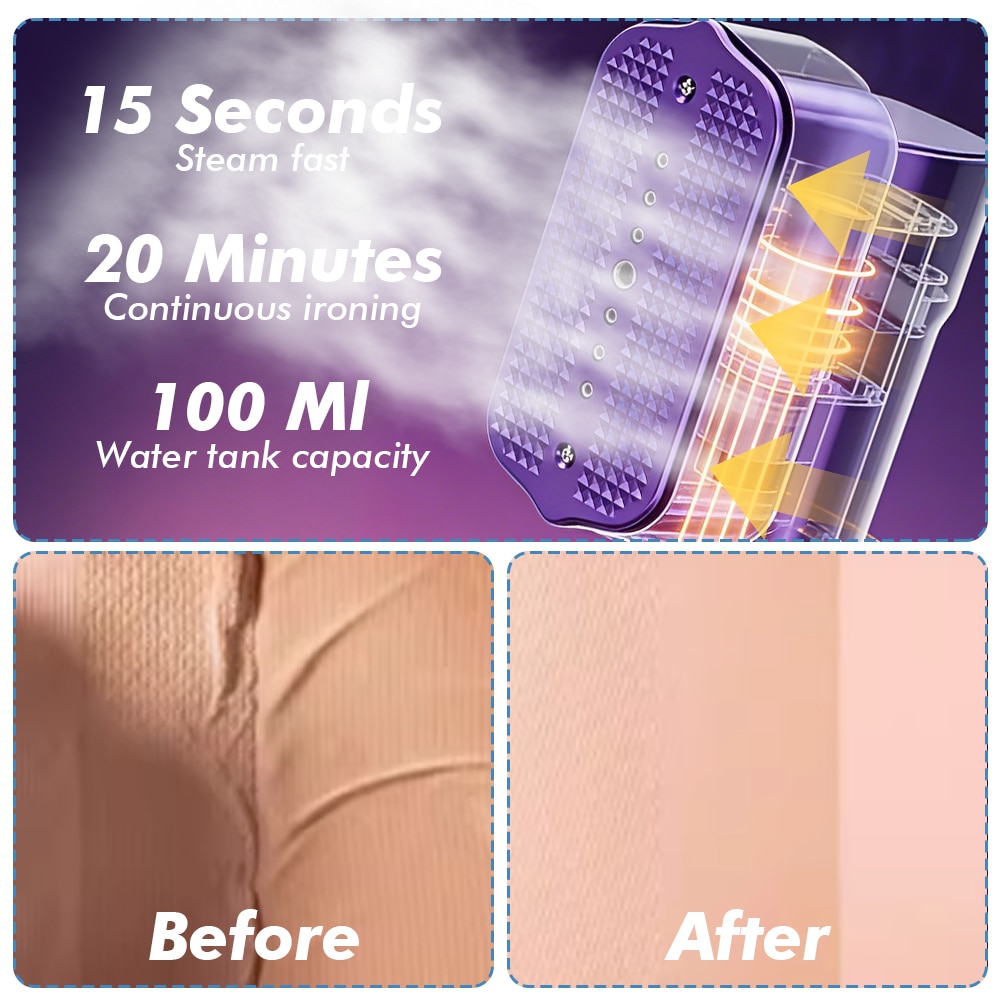 Aparat de calcat cu aburi 2 in 1 IDAMAKON 1200W, rezervor 100ml, violet, 20x8x8cm