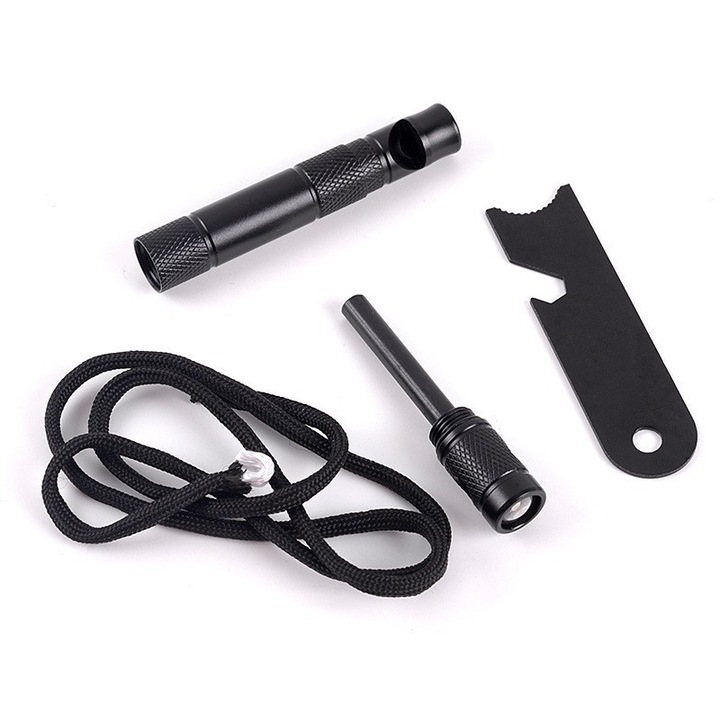 Többfunkciós tűzgyújtó rúd, YDCY, iránytűvel és sörnyitóval, 30x5cm, fekete