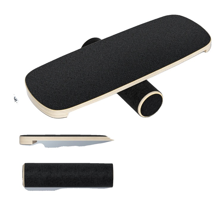 Placa de echilibru, design din lemn durabil, neagra, 72.5x28cm, capacitate maxima 70kg