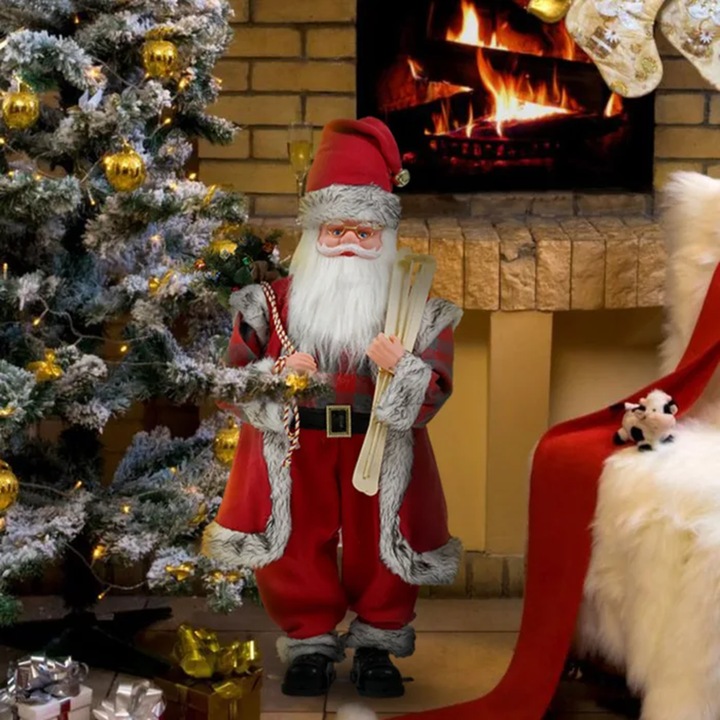 Figurina Mos Craciun dansator, Hoff, functie muzicala, rosu, H 90 cm