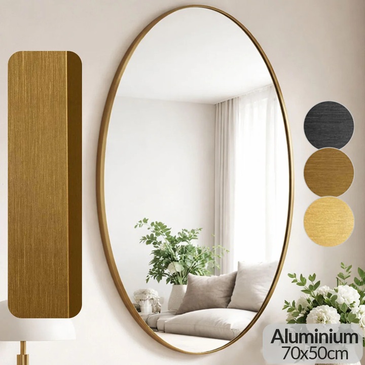 Oglinda ovala, 70x50cm, bronz metalizat, rama aluminiu, Callena