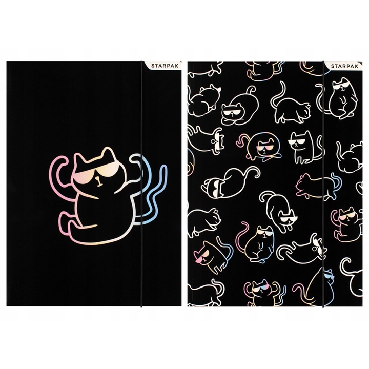 Mape scolare A4 STARPAK cu pisici neon, laminata, elastic, orar scolar, tabela inmultirii