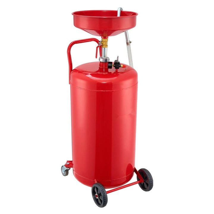 Colector ulei uzat 95 L, Drenator portabil pneumatic, Palnie cu inaltime reglabila, Rezervor pentru fluide industriale, Cu roti, Pentru ateliere auto, Rosu