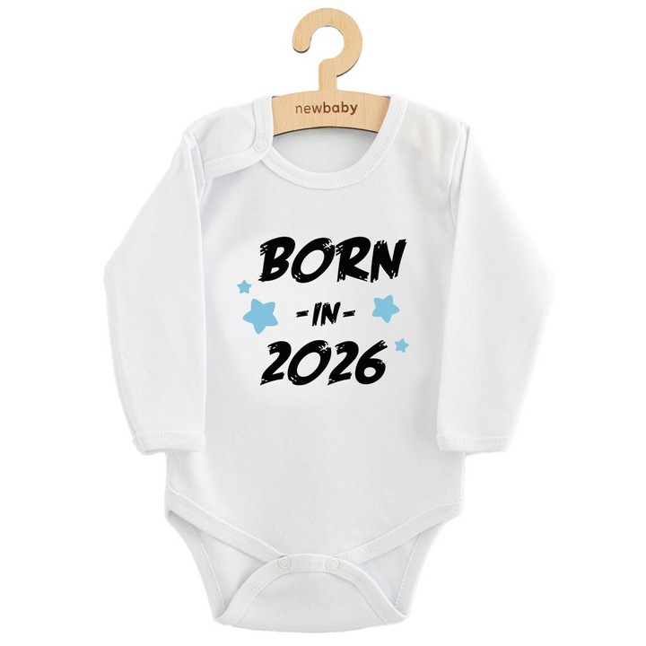 Боди с дълъг ръкав, New Baby, Размер 56, От 100% памук, Born in 2026, Синьо
