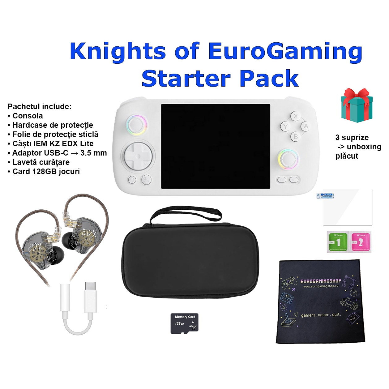 Consola Retro Anbernic RG406H, Android 13, 8 GB RAM, 128 GB Storage, 4″ IPS, Alb