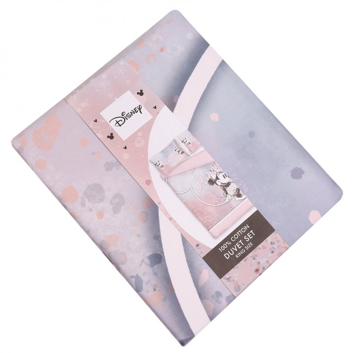 Lenjerie de pat Disney Minnie Mouse, set complet, albastru-roz, dimensiuni 230x220 cm, bumbac 100%