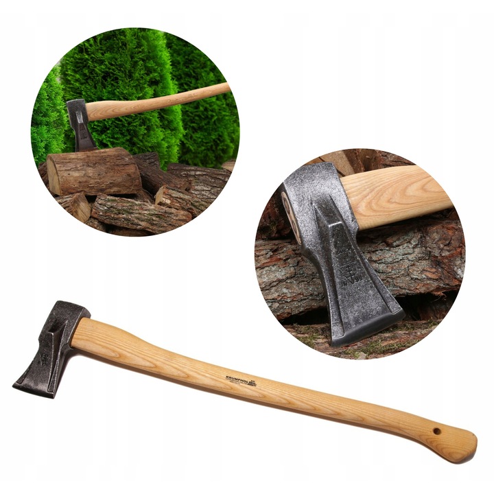 Topor de despicat lemne Krumpholz, otel carbon calit in ulei, maner ergonomic din lemn de hickory, pana anti-blocare, 0522