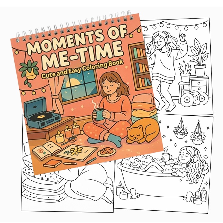 Carte de Colorat cu Pagini Cartonate OBRO® – Moments of Me-Time, Relaxare si Antistres pentru Adulti