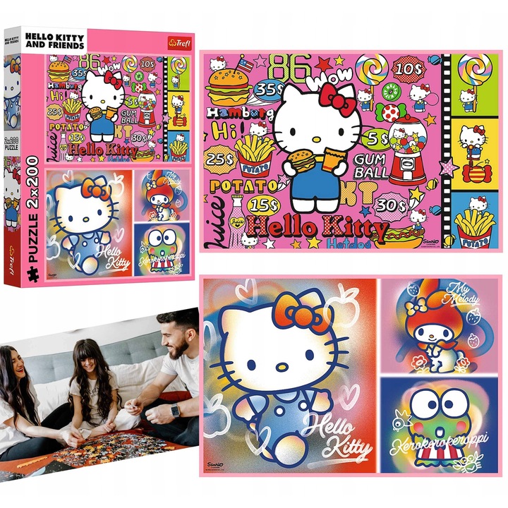 Puzzle educativ Hello Kitty si Prieteni, set 2x200 piese, culori vibrante, 4 ani +