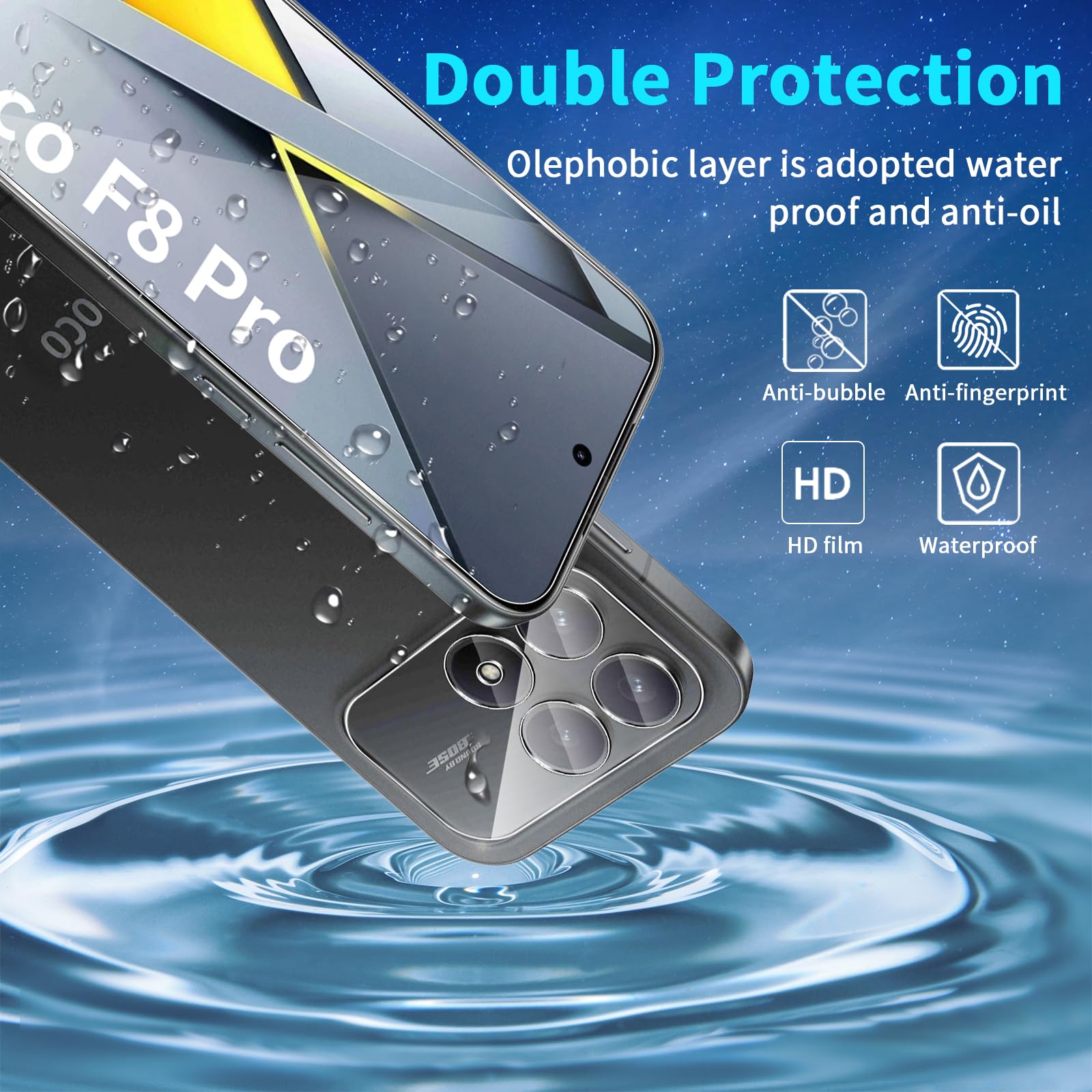 2+2 Pack pentru Xiaomi Poco F8 Pro - Film de protectie pentru ecran din sticla temperata si film de protectie pentru camera, film de protectie pentru ecran din sticla temperata cu sensibilitate ridicata