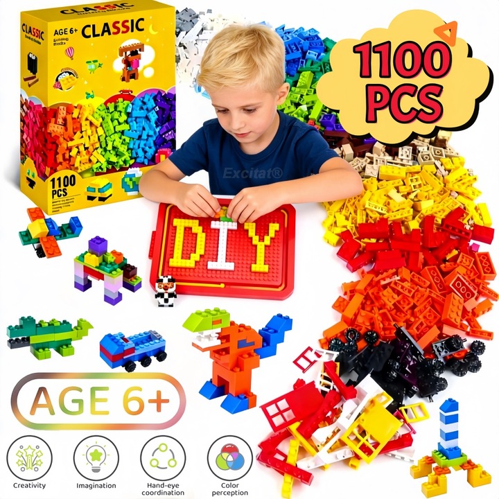 Set Constructie 1100 Piese, Excitat®, Compatibil cu Branduri Populare, Sigur si Durable, pentru Copii 6–12 Ani, Promoveaza Creativitatea, Imaginatia si Dezvoltarea Cognitiva