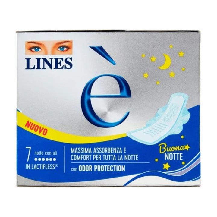 Дамски превръзки Lines Night с крилца, за нощна употреба, 7 броя