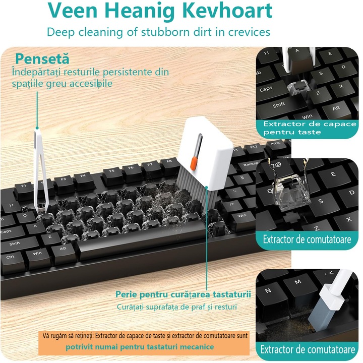 Set 32-in-1 instrumente curățare electronice, FooFoony, alb, design compact, portabil