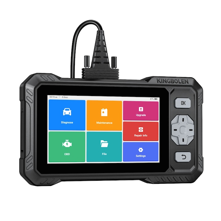 Tester auto KINGBOLEN S608 OBD2, 4 sisteme Motor ABS SRS Cutie, teste active, 9 resetari Ulei EPB SAS DPF Clapeta Injectoare ABS Bleed BMS Gear, CAN-FD, FCA SGW, Auto VIN 2.0, 28 limbi, Android 8.1, 2GB 32GB, DTC 3000, live 4-in-1, update gratuit pe viata
