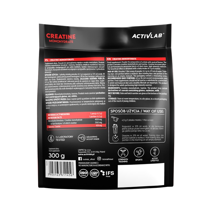 Хранителна добавка Activlab Creatine Monohydrate With Taurine, С Таурин ...