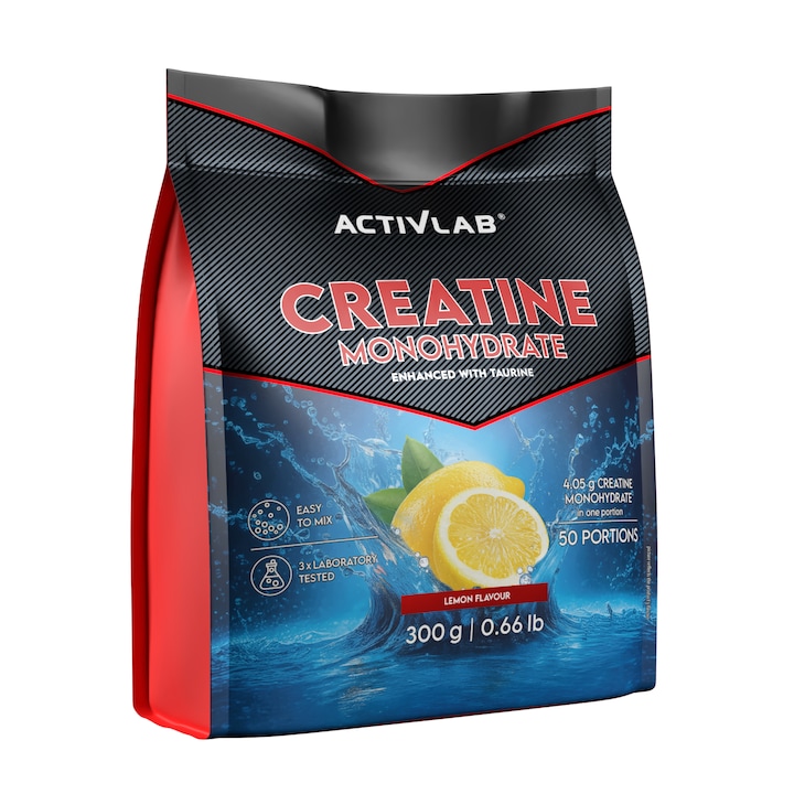 Хранителна добавка Activlab Creatine Monohydrate With Taurine, С Таурин, Вкус Лимон, 300 G