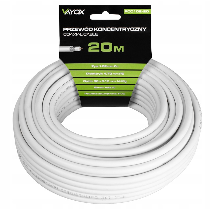 Bodex koaxiális kábel, PCC102-20, 20m, 75 Ohm, fehér, antennainstallációkhoz