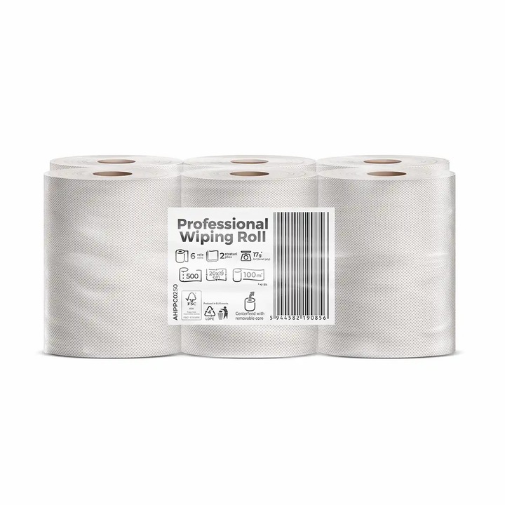 Rola prosop derulare centrala Esentis, alba, 2 straturi, 100m, set 6 role