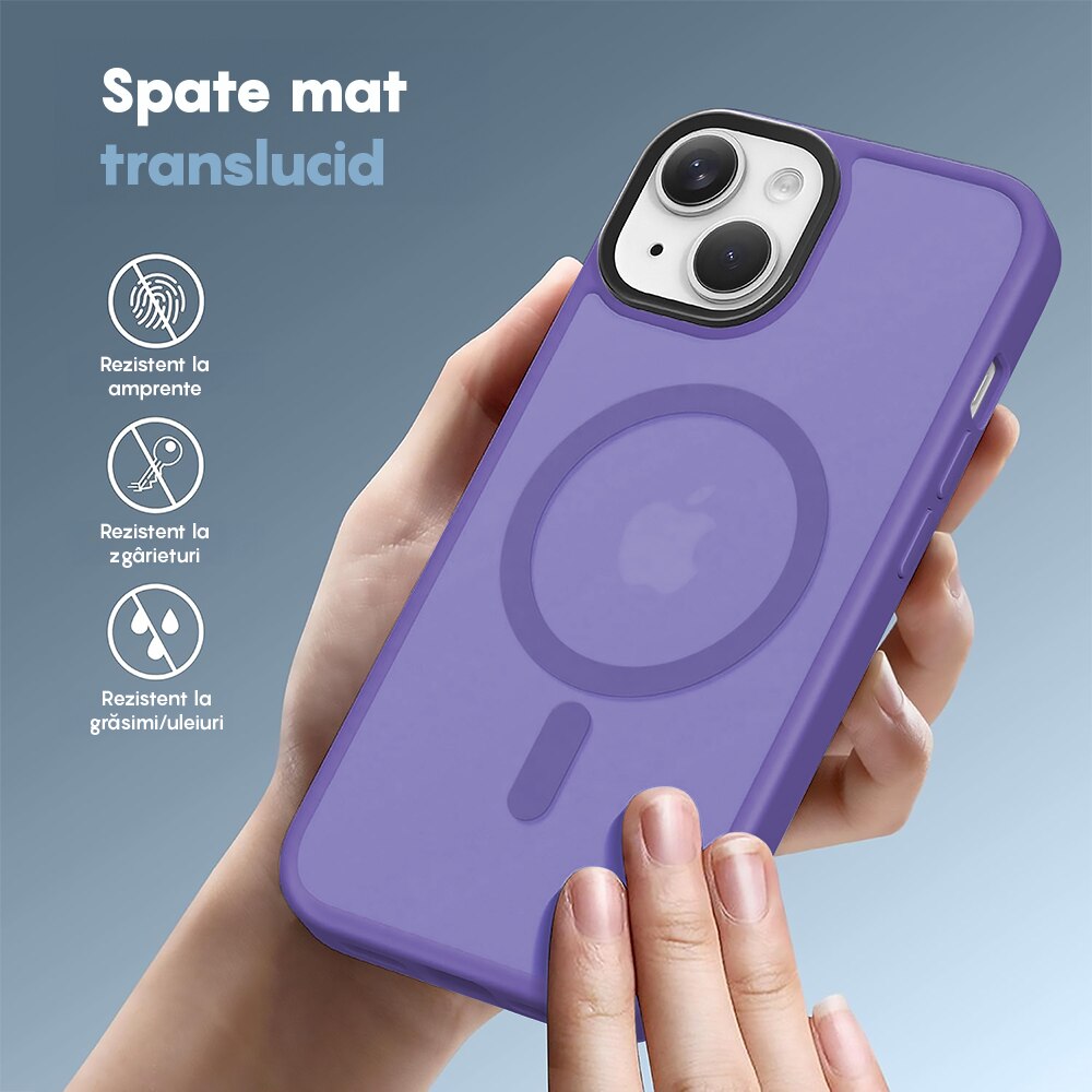 Husa compatibila cu Incarcare Magsafe pentru Apple iPhone 13, CASEY STUDIOS™, pentru Incarcare Wireless, Slim Margini Ridicate pentru Protectia Ecranului si a Camerelor, Mov Deschis