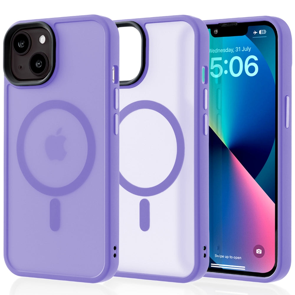 Husa compatibila cu Incarcare Magsafe pentru Apple iPhone 13, CASEY STUDIOS™, pentru Incarcare Wireless, Slim Margini Ridicate pentru Protectia Ecranului si a Camerelor, Mov Deschis