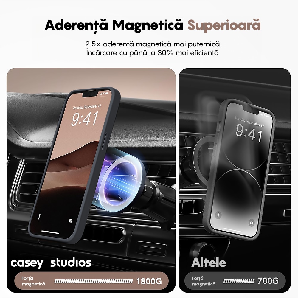 Husa compatibila cu Incarcare Magsafe compatibila cu iPhone 14 Pro, CASEY STUDIOS™, de Protectie, Slim, pentru Incarcare Wireless, Margini Ridicate de Protectia Ecranului si a Camerelor, Negru