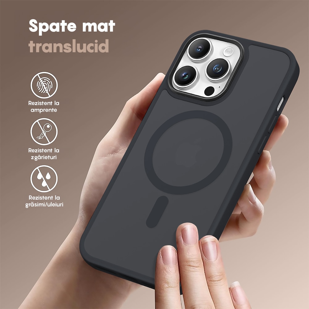 Husa compatibila cu Incarcare Magsafe compatibila cu iPhone 14 Pro, CASEY STUDIOS™, de Protectie, Slim, pentru Incarcare Wireless, Margini Ridicate de Protectia Ecranului si a Camerelor, Negru