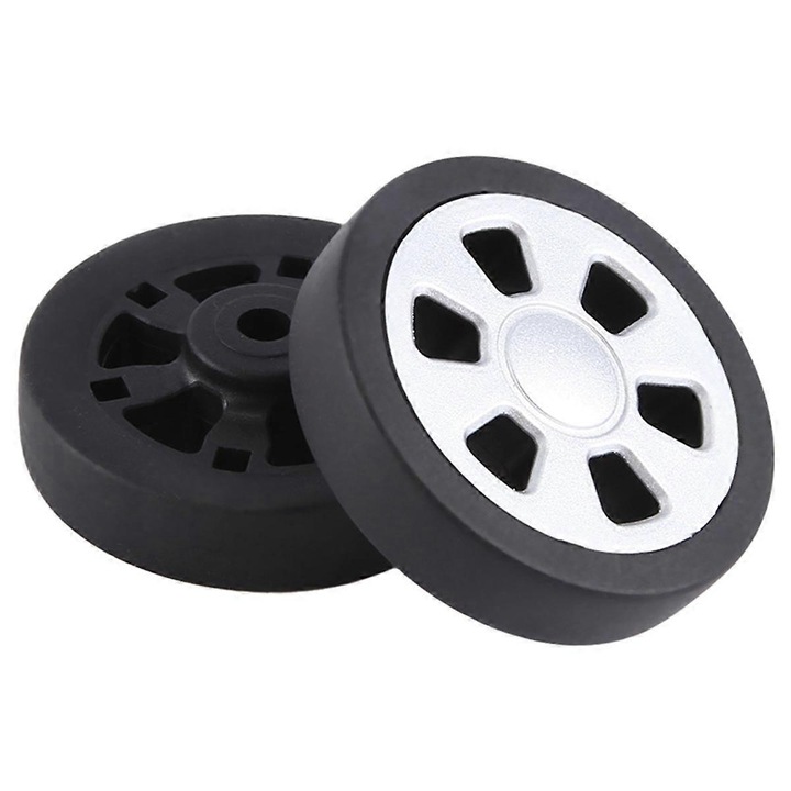 Set de 2 roti de inlocuire pentru valiza, 55x13mm, negru-argintiu, material PU ecologic