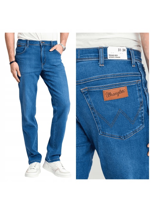 Мъжки дънки, Wrangler, Texas, Права кройка, Средна талия, Цип, Дълги, 5 джоба, Памук, Син, Син