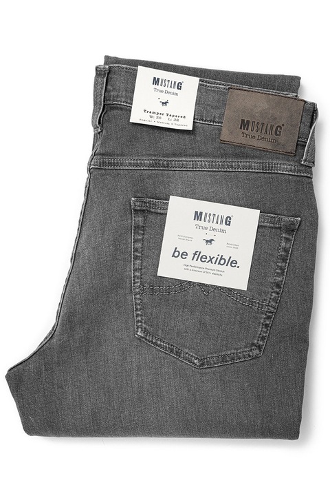 Ferfi farmernadrag, Mustang, Tramper Tapered, Slim Fit, Kozepes derek, Cipzar, Hosszu, 5 zseb, Pamut, W36-L32, Szürke, W36-L32