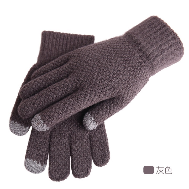 Manusi, OEM, Manusi pentru barbati cu ecran tactil, Manusi de iarna tricotate Jacquard ingrosate cu aderenta, Manusi noi pentru ciclism calde, rezistente la frig, Manusi