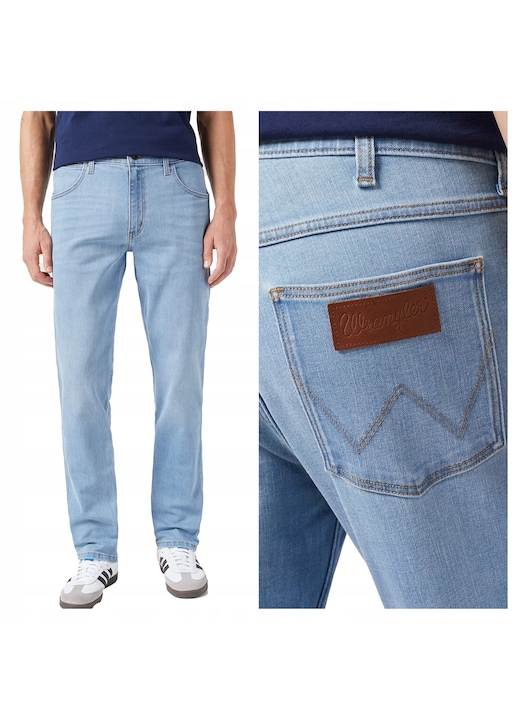 Blugi Barbati, Wrangler, Regular Fit, Straight Fit, Talie Medie, Fermoar, Lungi, 5 Buzunare, Bumbac, Albastru, Albastru