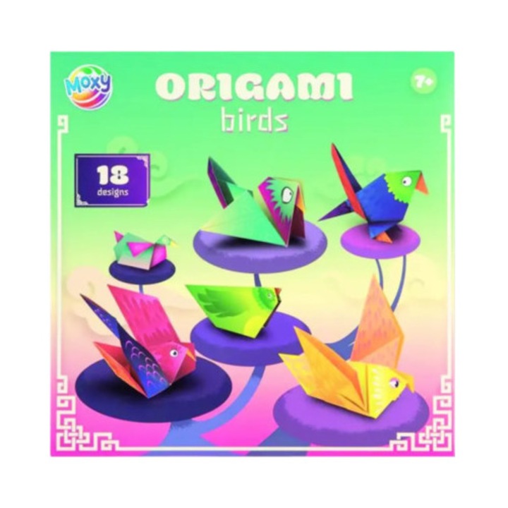Set origami pasari, 18 modele, multicolor, pentru copii, 3 ani