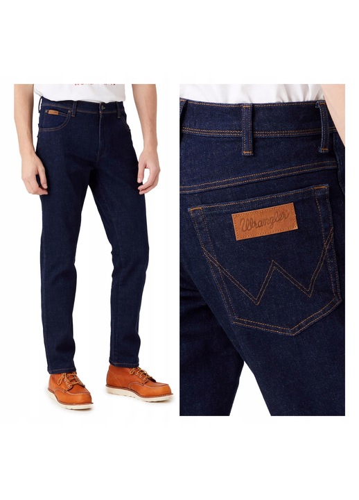 Blugi Barbati, Wrangler, Texas Slim, Slim Fit, Talie Medie, Fermoar, Lungi, 5 Buzunare, Bumbac, Albastru, Albastru