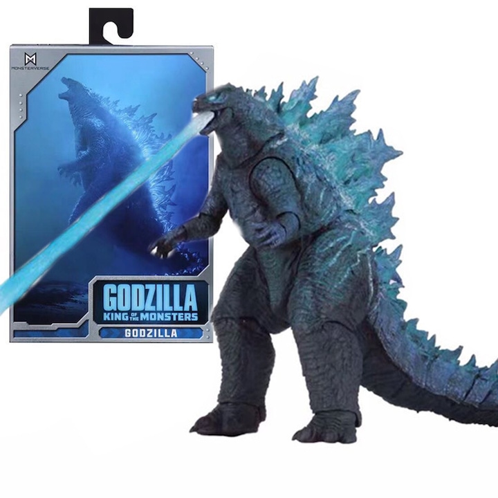 Figurina Godzilla, model SHM, efect de respiratie, detalii exceptionale, albastru, 30cm