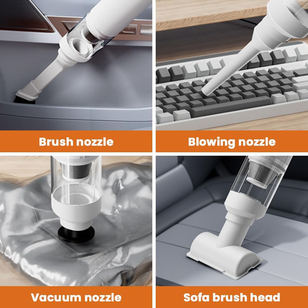 Aspirator portabil multifunctional, 5000 Pa, filtru HEPA lavabil, incarcare USB-C, mini, negru, 20x7x7cm