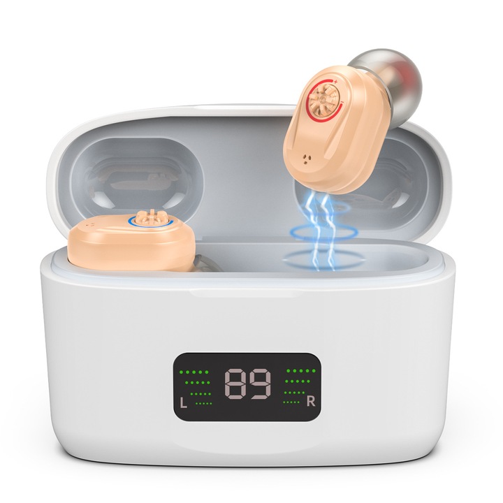 Set aparate auditive 127, amplificator de sunet cu display LED, reducere zgomot, bej, 1 pereche