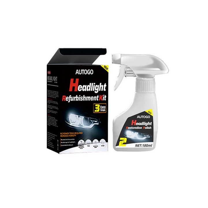 Set lichid de restaurare faruri auto 180ml, eliminare eficienta a ingalbenirii si oxidarii, protectie UV pe termen lung