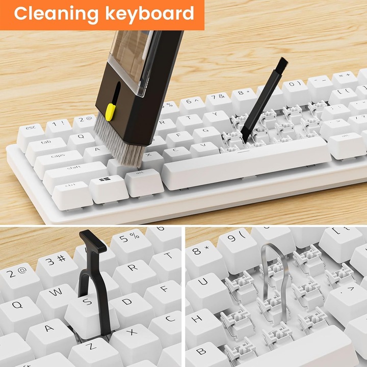 Kit de curatare multifunctional 22 in 1 pentru laptop, cu extractoare de taste, perii de curatare si carpe, dimensiuni compacte