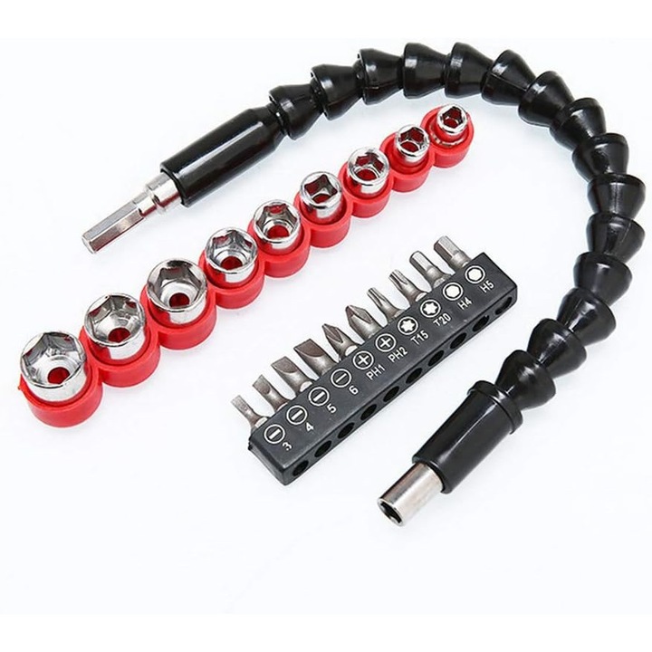 Set de 20 extensii flexibile pentru burghiu, 295mm, hexagonal 6,35mm