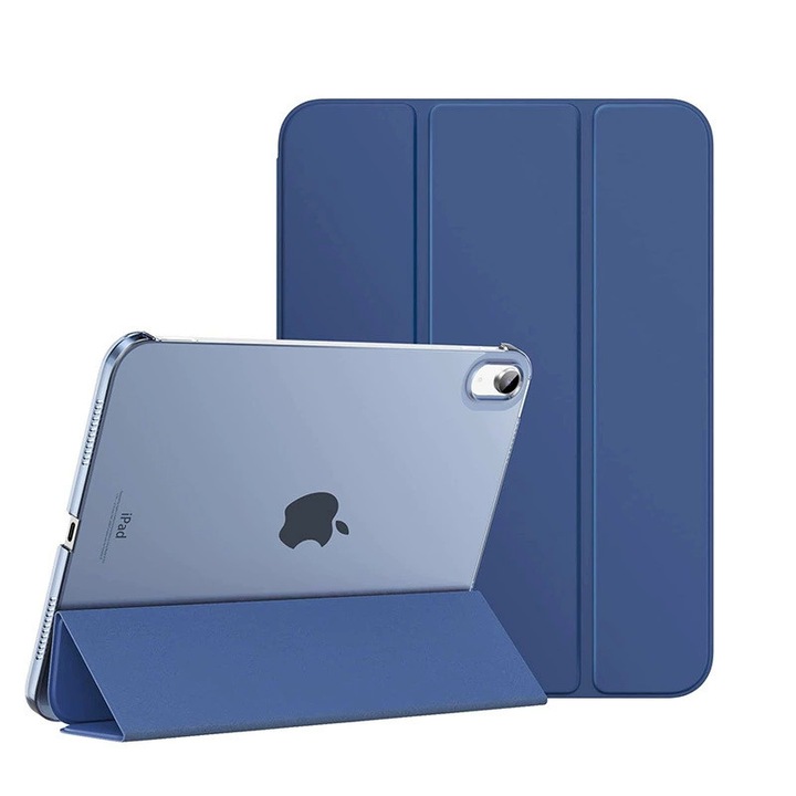 Husa tableta tri-fold pentru iPad Pro 11 inch (2024/2025), Navy Blue, material piele premium si PC transparent, protectie completa