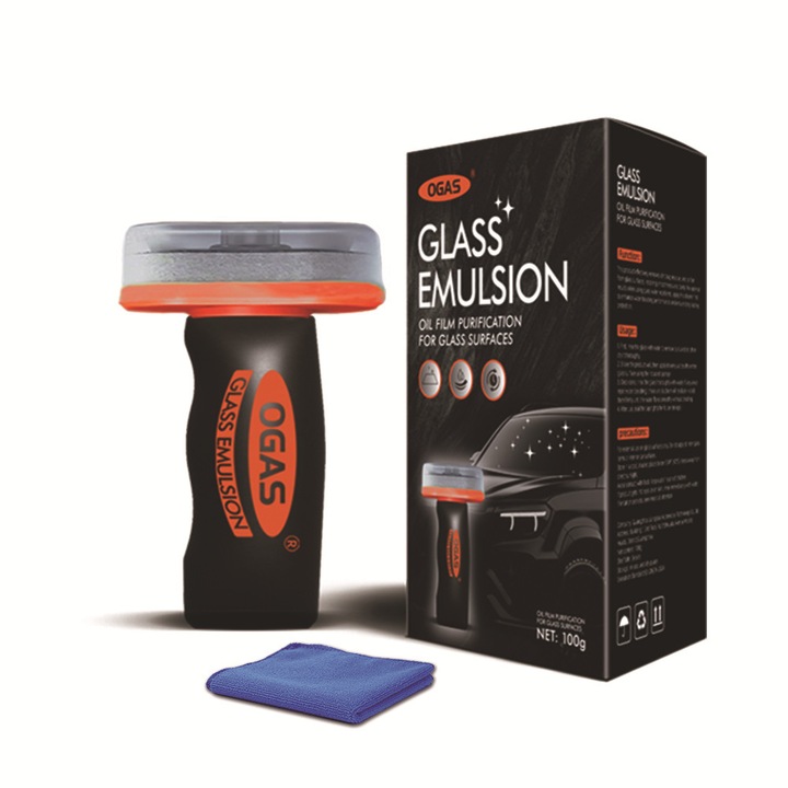 Set curatare geamuri auto, 100g, pasta de indepartare film de ulei, prosop specializat, protectie hidrofoba